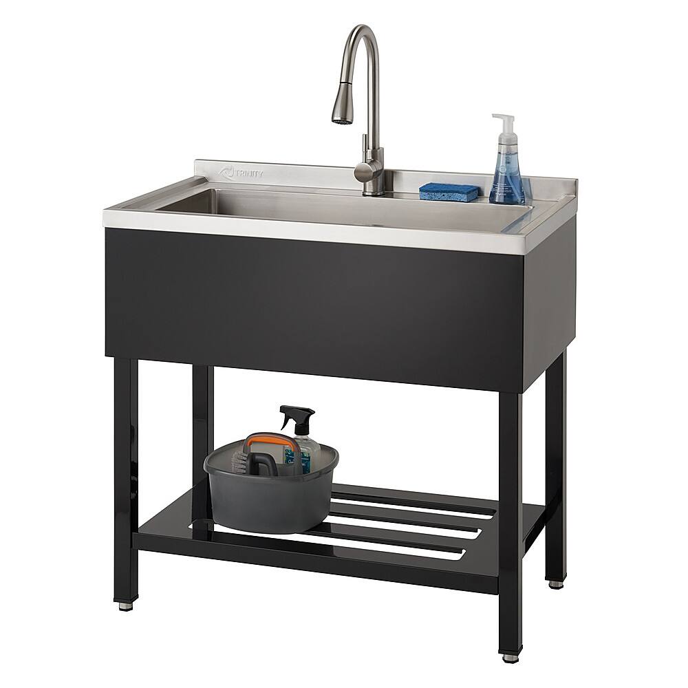TRINITY - 30x14x11.5 Basin Stainless Steel Utility Sink NSF w/ Pull-Out Faucet - Black