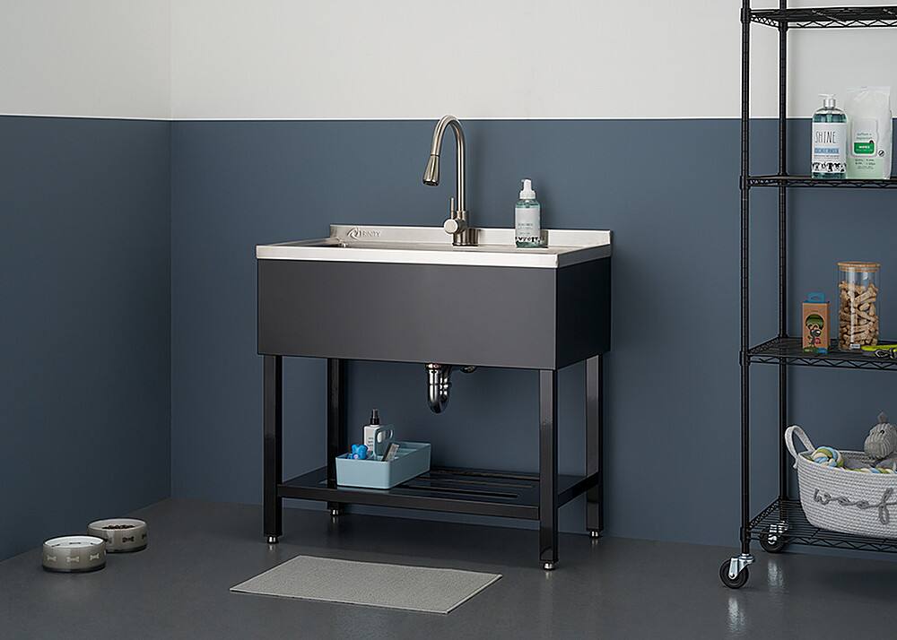Alt View 11. TRINITY - TRINITY | 30x14x11.5 Basin | Stainless Steel Utility Sink | NSF | w/ Pull-Out Faucet | Black - Black.