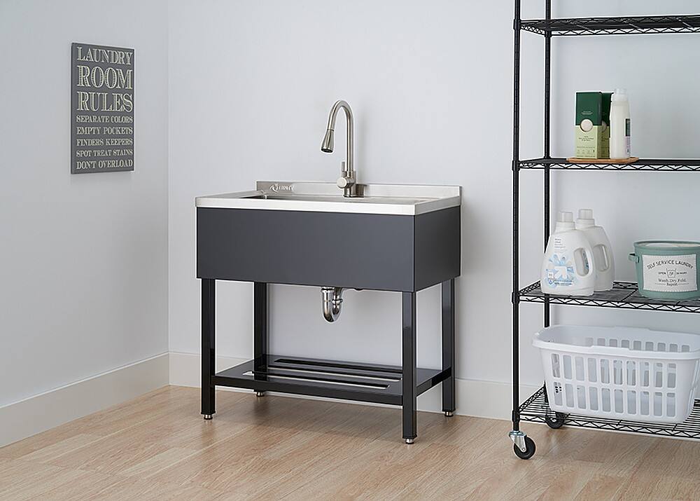 Alt View 12. TRINITY - TRINITY | 30x14x11.5 Basin | Stainless Steel Utility Sink | NSF | w/ Pull-Out Faucet | Black - Black.