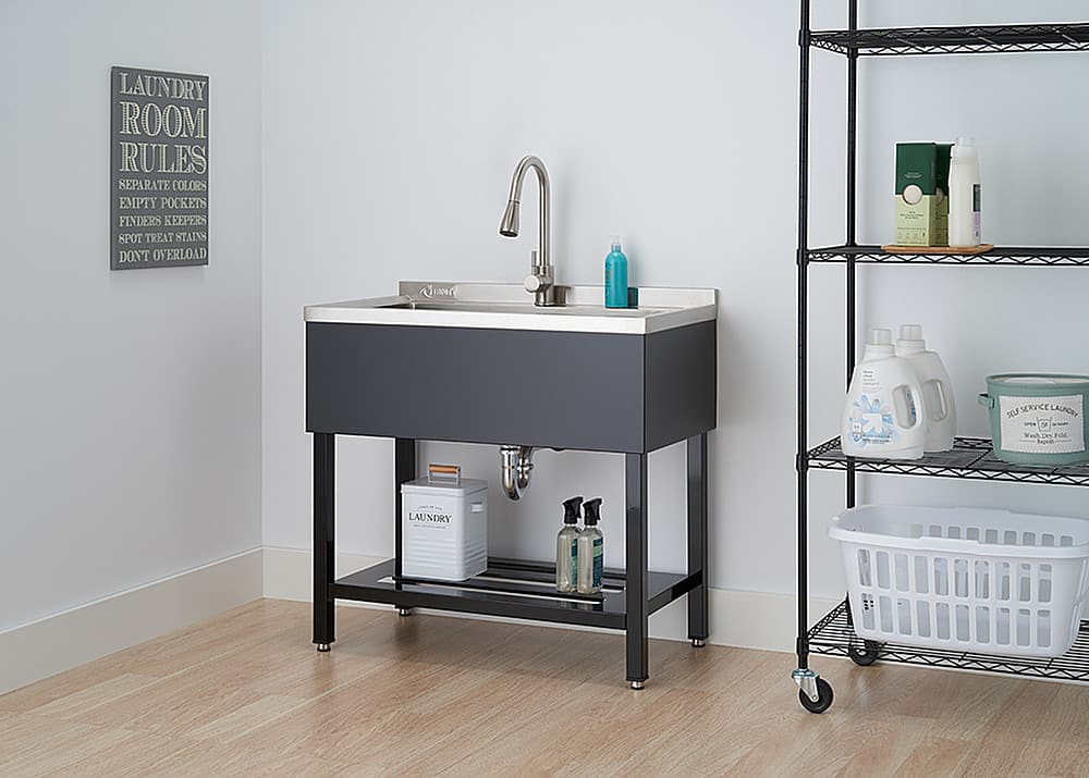 Alt View 13. TRINITY - TRINITY | 30x14x11.5 Basin | Stainless Steel Utility Sink | NSF | w/ Pull-Out Faucet | Black - Black.