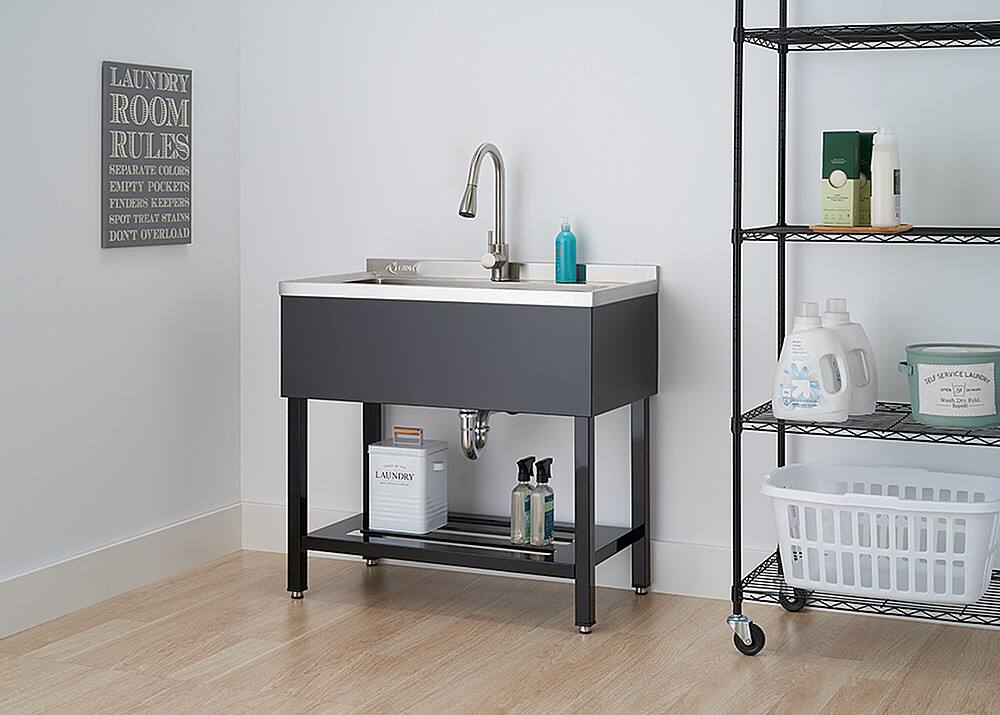 Alt View 13. TRINITY - TRINITY | 30x14x11.5 Basin | Stainless Steel Utility Sink | NSF | w/ Pull-Out Faucet | Black - Black.