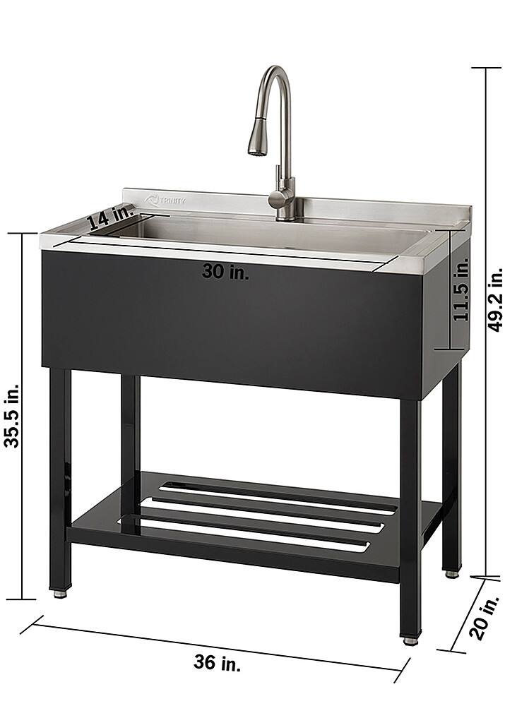 Alt View 24. TRINITY - TRINITY | 30x14x11.5 Basin | Stainless Steel Utility Sink | NSF | w/ Pull-Out Faucet | Black - Black.
