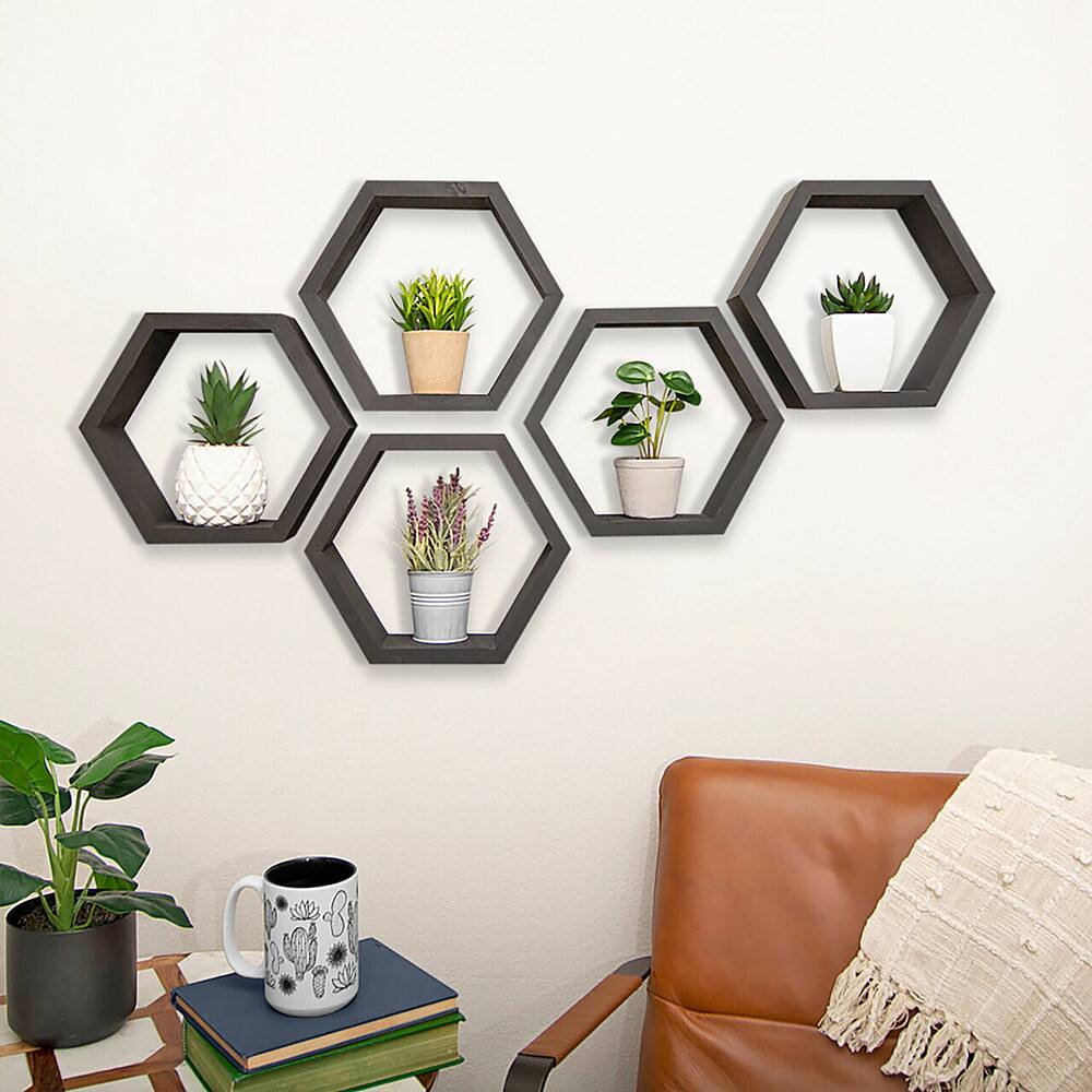Angle. TRINITY - DRAKESTONE | Hexagon Shelves | 5-Pack | Black - Black.