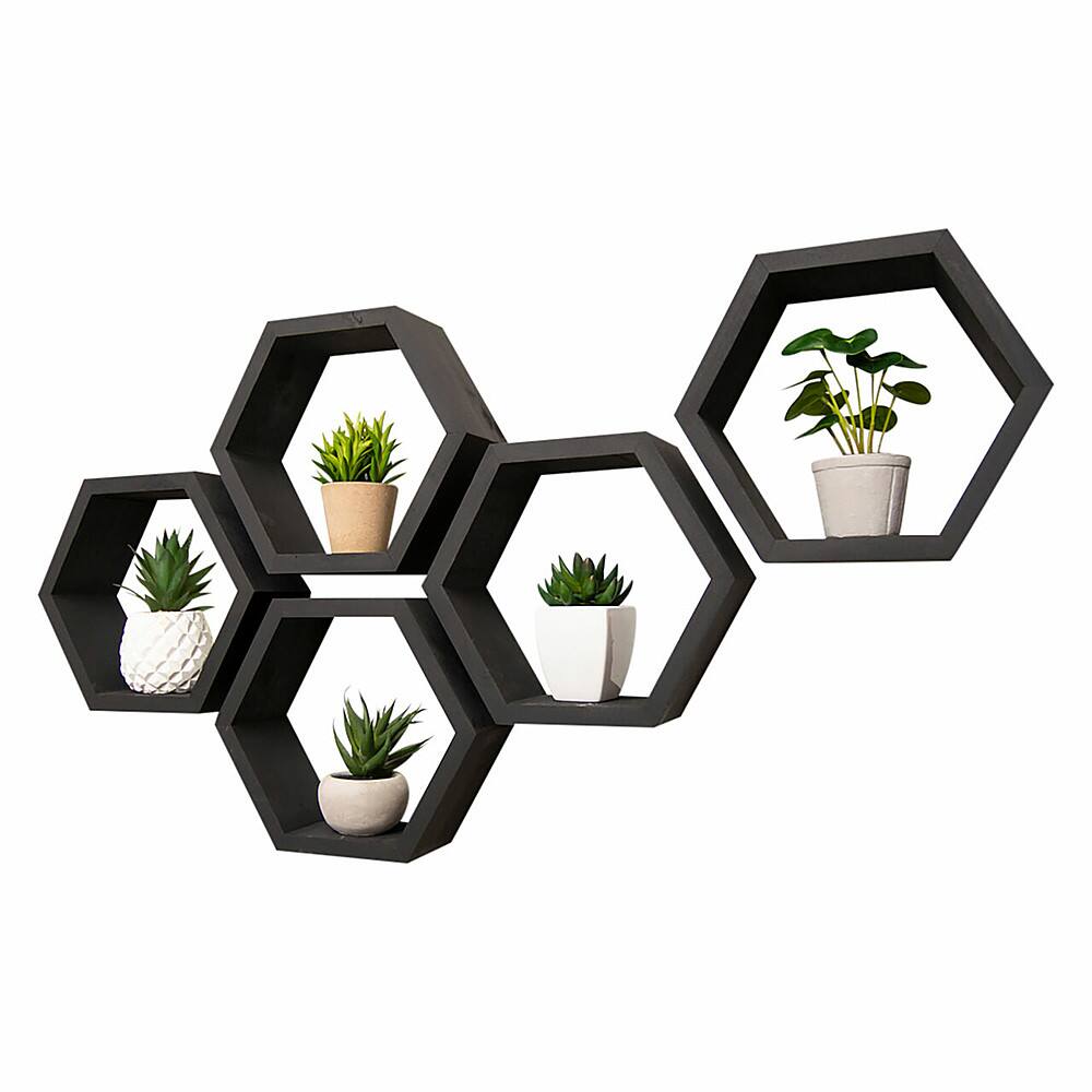 Left. TRINITY - DRAKESTONE | Hexagon Shelves | 5-Pack | Black - Black.
