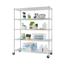 TRINITY - BASICS EcoStorage 5-Tier 60x24x72 Wire Shelving NSF w/ Wheels Chrome - Chrome
