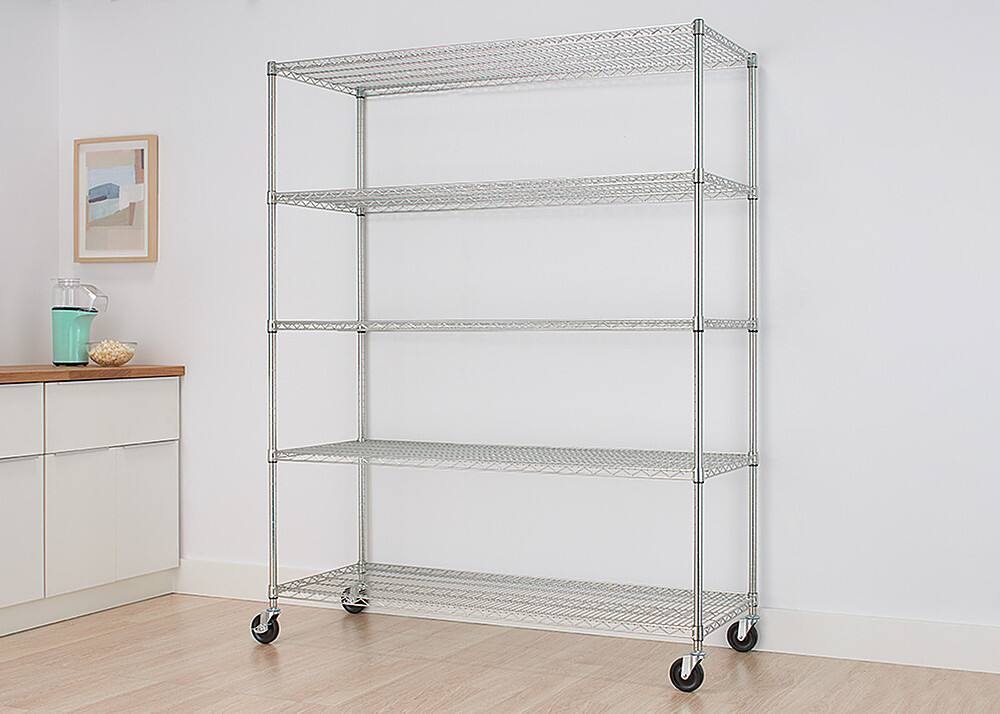 Alt View 12. TRINITY - TRINITY BASICS® EcoStorage® 5-Tier | 60x24x72 | Wire Shelving | NSF | w/ Wheels | Chrome - Chrome.
