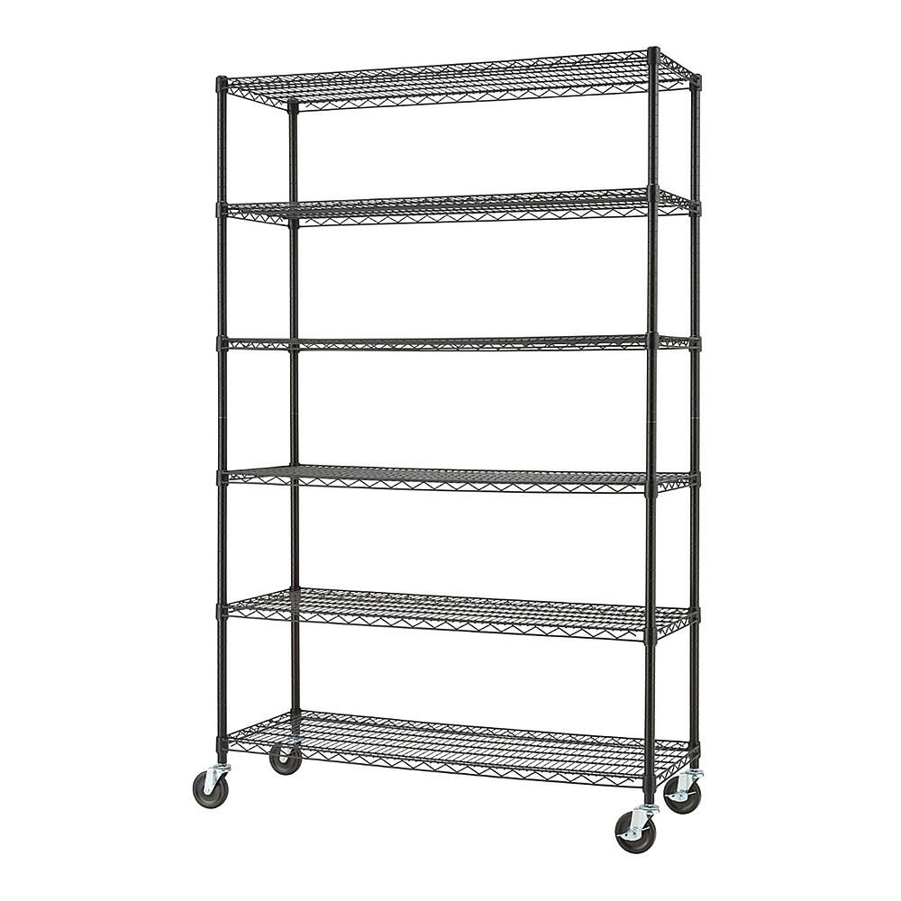 Angle. TRINITY - TRINITY BASICS® 6-Tier | 48x18x72 | Wire Shelving | NSF | w/ Wheels | Black - Black.