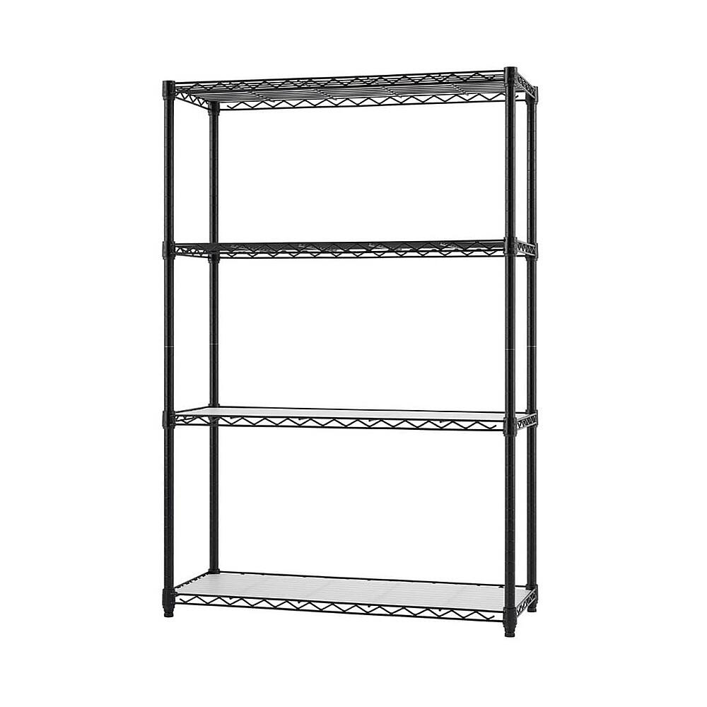 Left. TRINITY - TRINITY 4-Tier | 36x14x54 | Commercial Wire Shelving | NSF | w/ Liners | Black - Black.