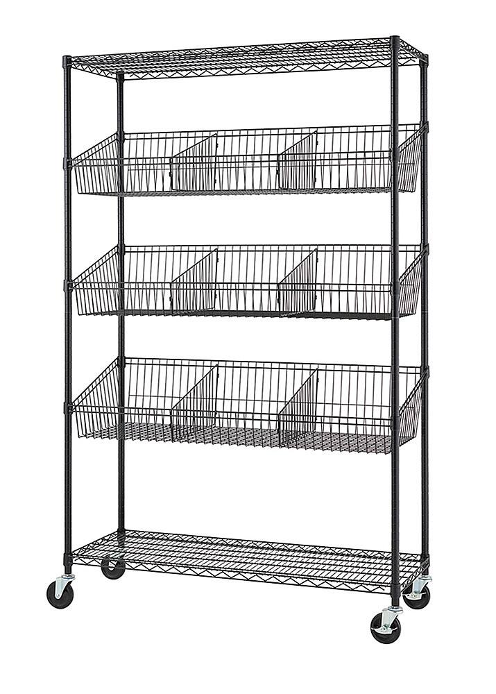 Angle. TRINITY - TRINITY 5-Tier | 48x18x72 | Commercial Wire Shelving | NSF | w/ Baskets & Dividers | Black - Black.