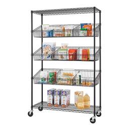 TRINITY - 5-Tier 48x18x72 Commercial Wire Shelving NSF w/ Baskets & Dividers Black - Black