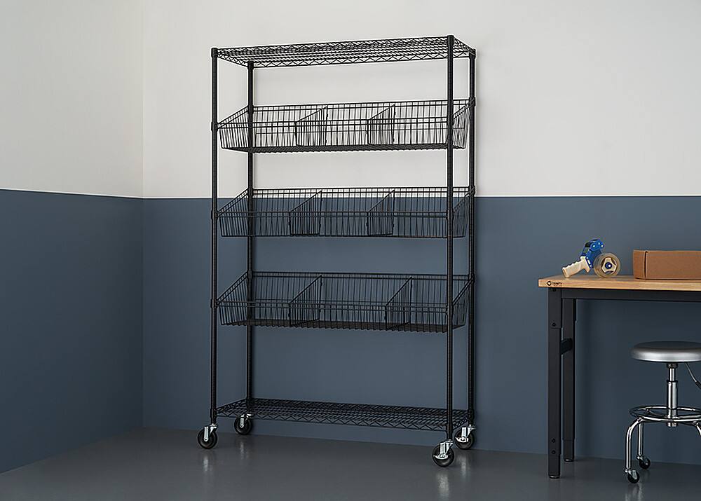 Alt View 12. TRINITY - TRINITY 5-Tier | 48x18x72 | Commercial Wire Shelving | NSF | w/ Baskets & Dividers | Black - Black.