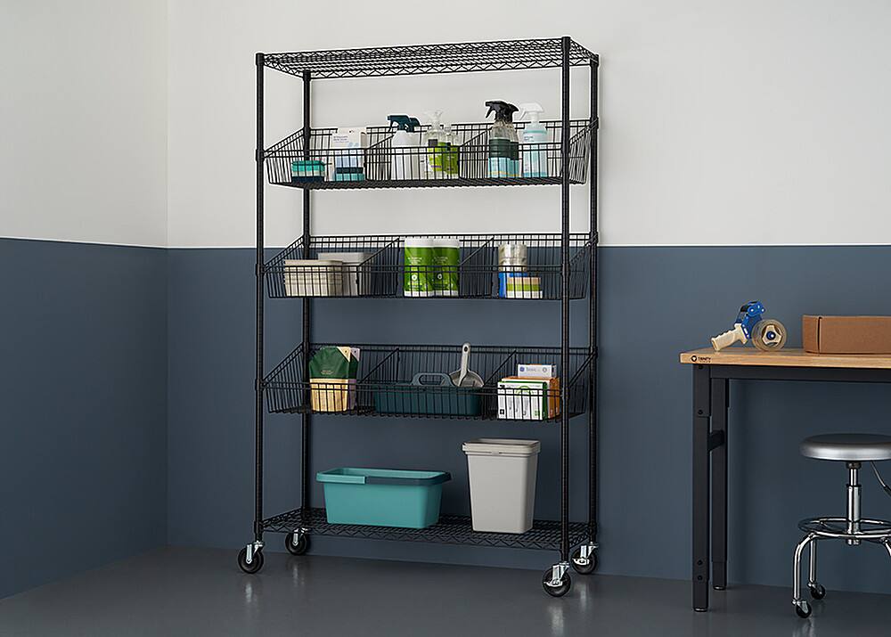 Alt View 13. TRINITY - TRINITY 5-Tier | 48x18x72 | Commercial Wire Shelving | NSF | w/ Baskets & Dividers | Black - Black.