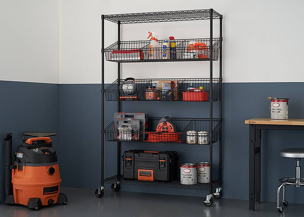 Alt View 15. TRINITY - TRINITY 5-Tier | 48x18x72 | Commercial Wire Shelving | NSF | w/ Baskets & Dividers | Black - Black.