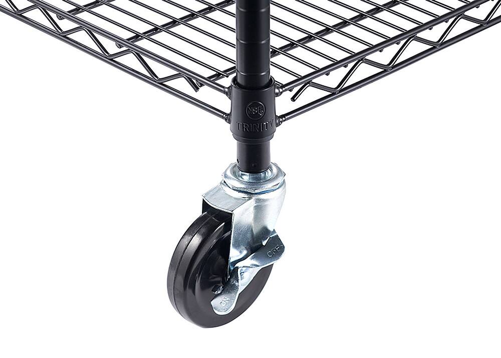 Left. TRINITY - TRINITY 5-Tier | 48x18x72 | Commercial Wire Shelving | NSF | w/ Baskets & Dividers | Black - Black.