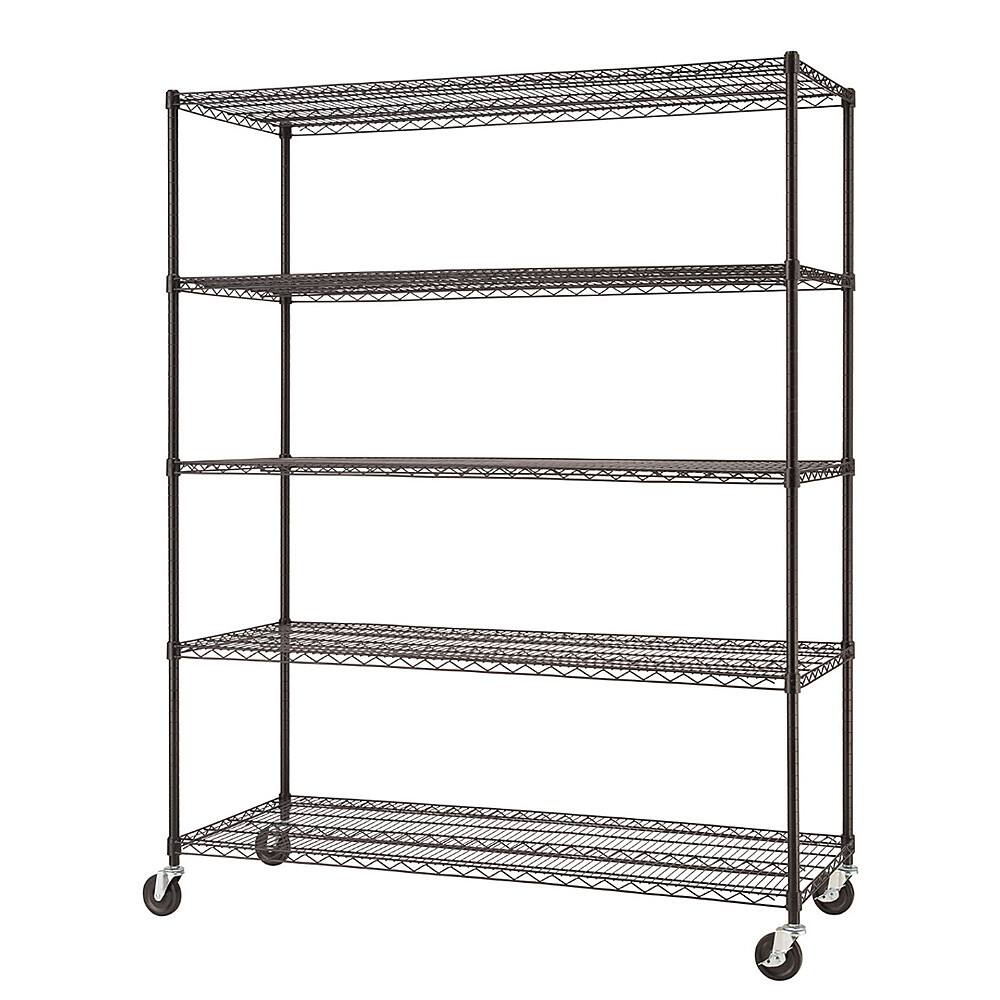 Left. TRINITY - TRINITY BASICS® 5-Tier |60x24x72| Wire Shelving | NSF | w/ Wheels | Black - Black.