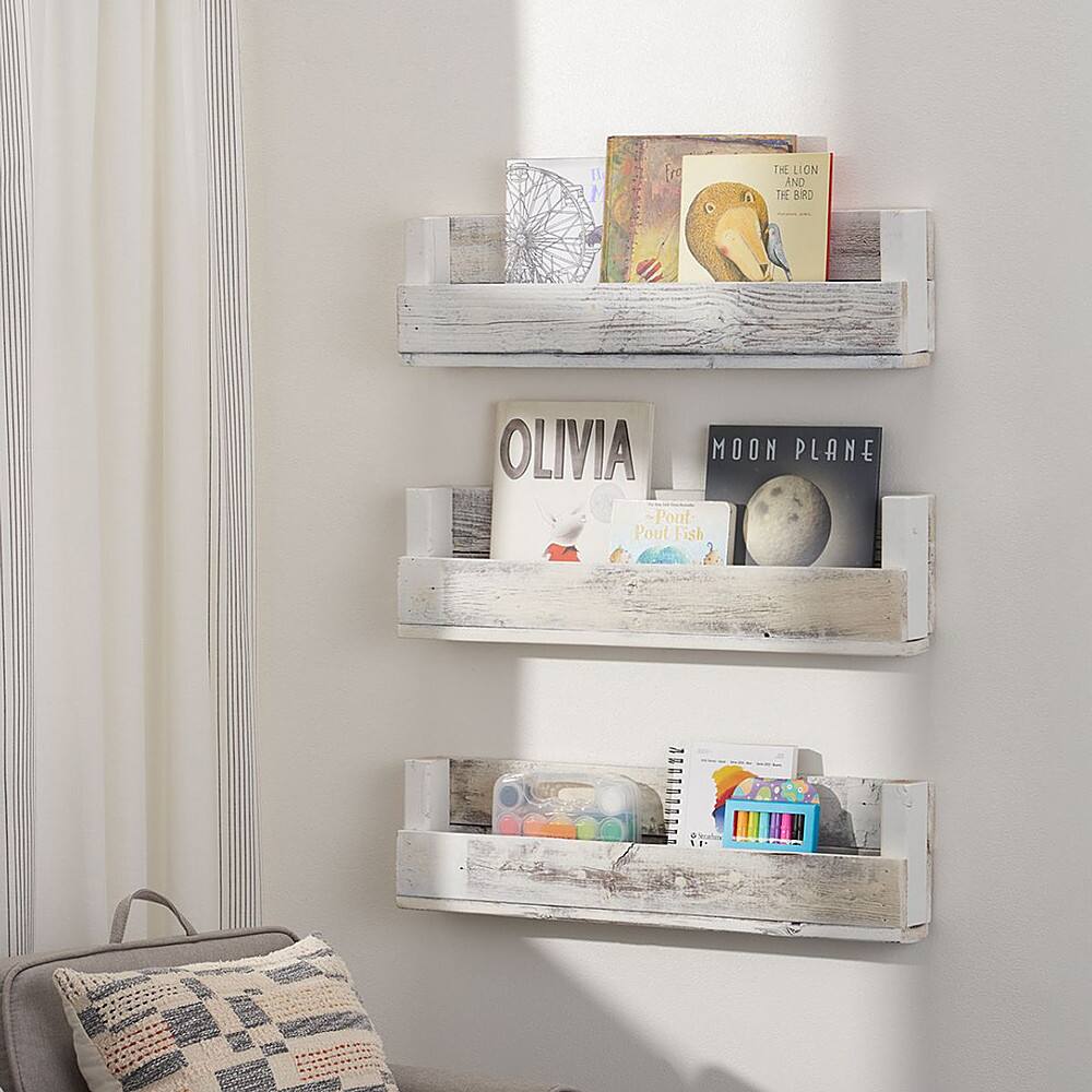 Angle. TRINITY - DRAKESTONE | Floating Book + Display Shelf | 3-Pack | White Wash - White Wash.
