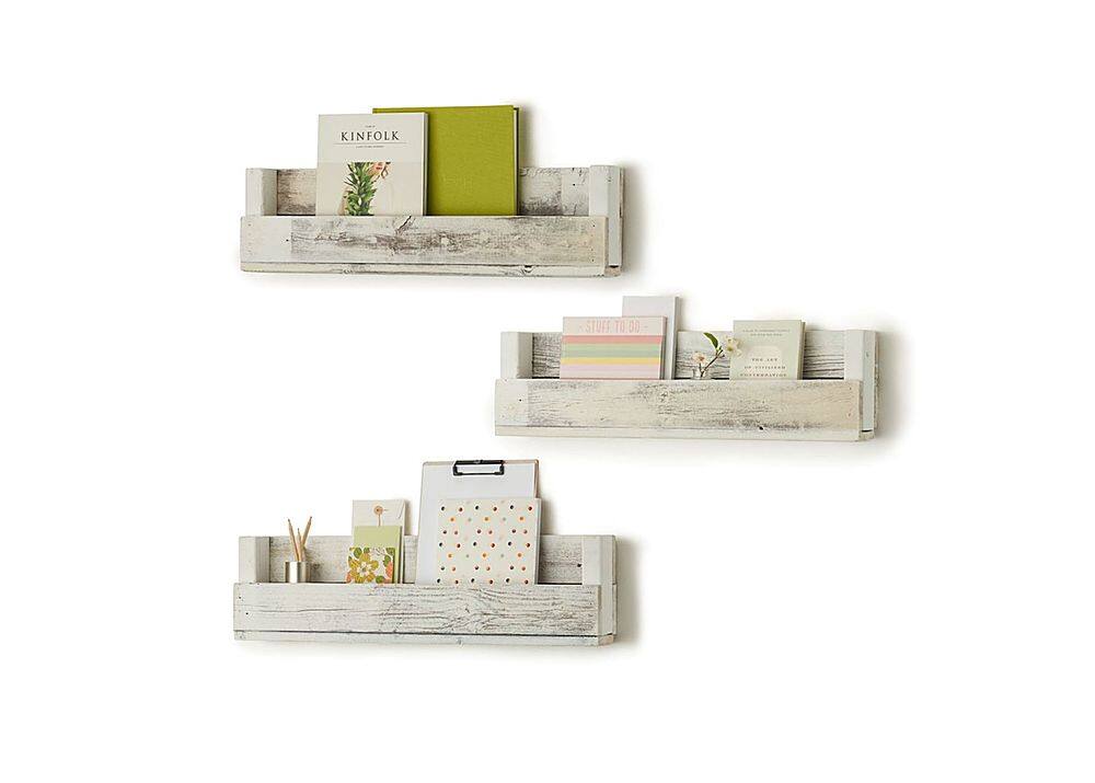 Front. TRINITY - DRAKESTONE | Floating Book + Display Shelf | 3-Pack | White Wash - White Wash.