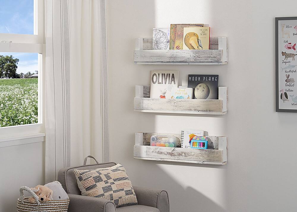 Left. TRINITY - DRAKESTONE | Floating Book + Display Shelf | 3-Pack | White Wash - White Wash.