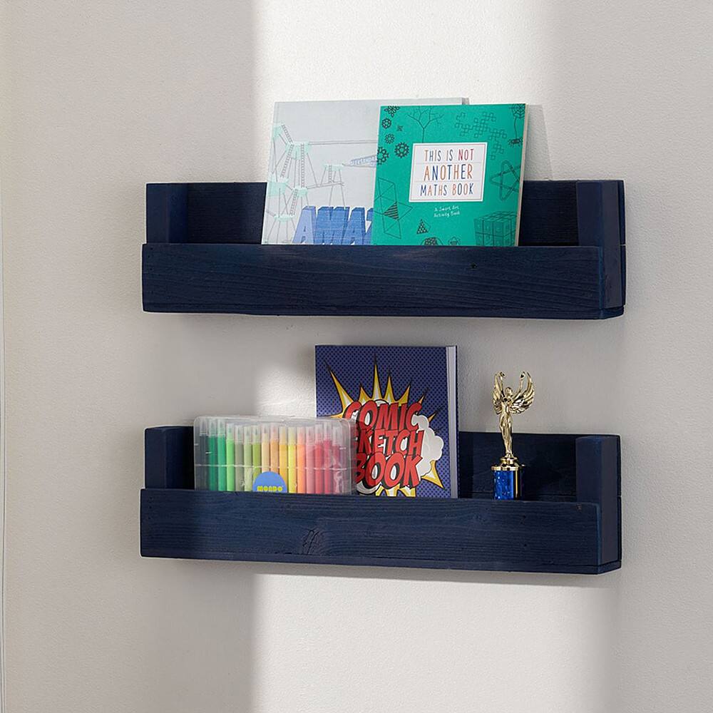 Angle. TRINITY - DRAKESTONE | Floating Book + Photo Display Shelf | 2-Pack | Navy - Navy.