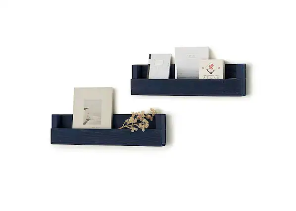 Front. TRINITY - DRAKESTONE | Floating Book + Photo Display Shelf | 2-Pack | Navy - Navy.