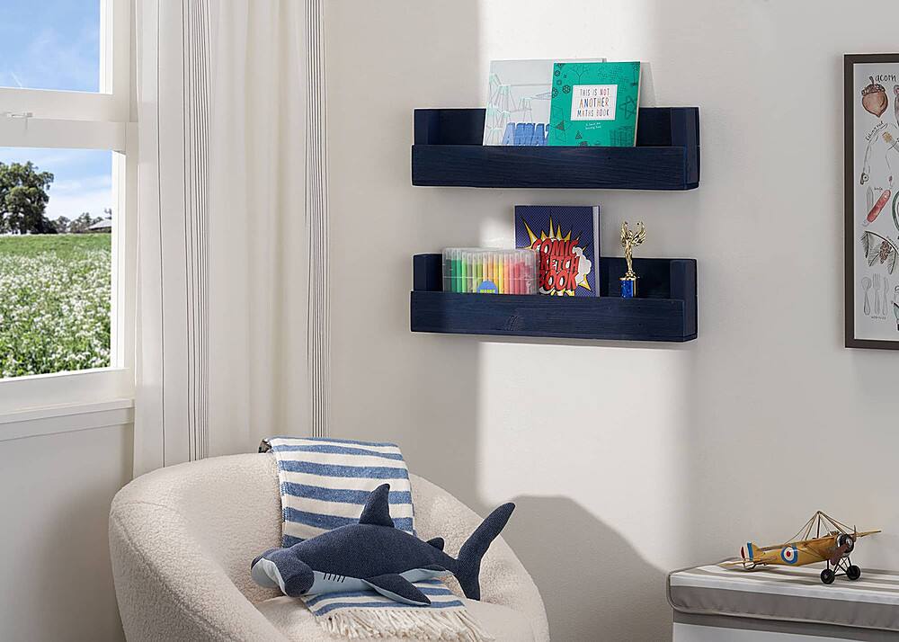 Left. TRINITY - DRAKESTONE | Floating Book + Photo Display Shelf | 2-Pack | Navy - Navy.