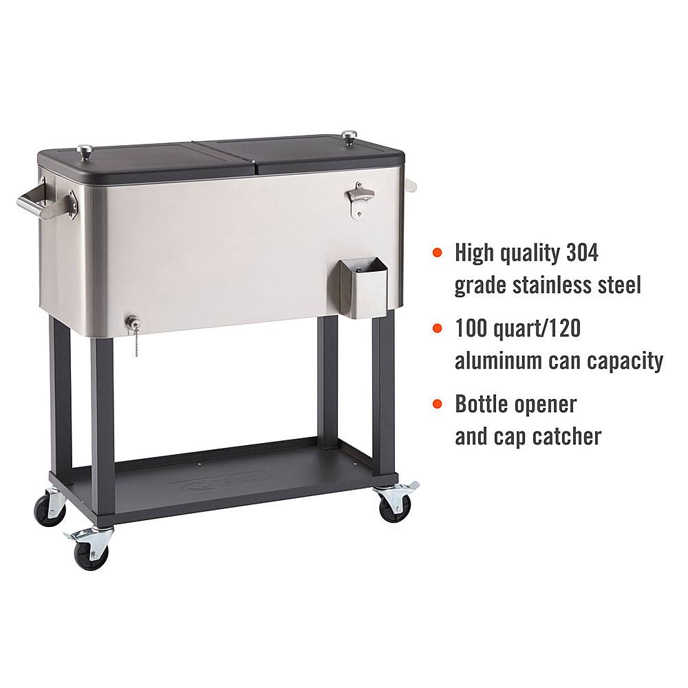 Angle. TRINITY - TRINITY | 100 Quart Stainless Steel Cooler | w/ Shelf - Stainless Steel, Black.