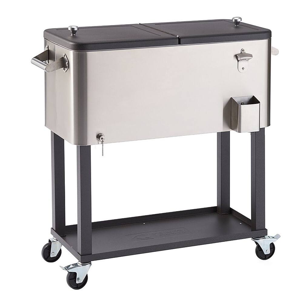 Front. TRINITY - TRINITY | 100 Quart Stainless Steel Cooler | w/ Shelf - Stainless Steel, Black.