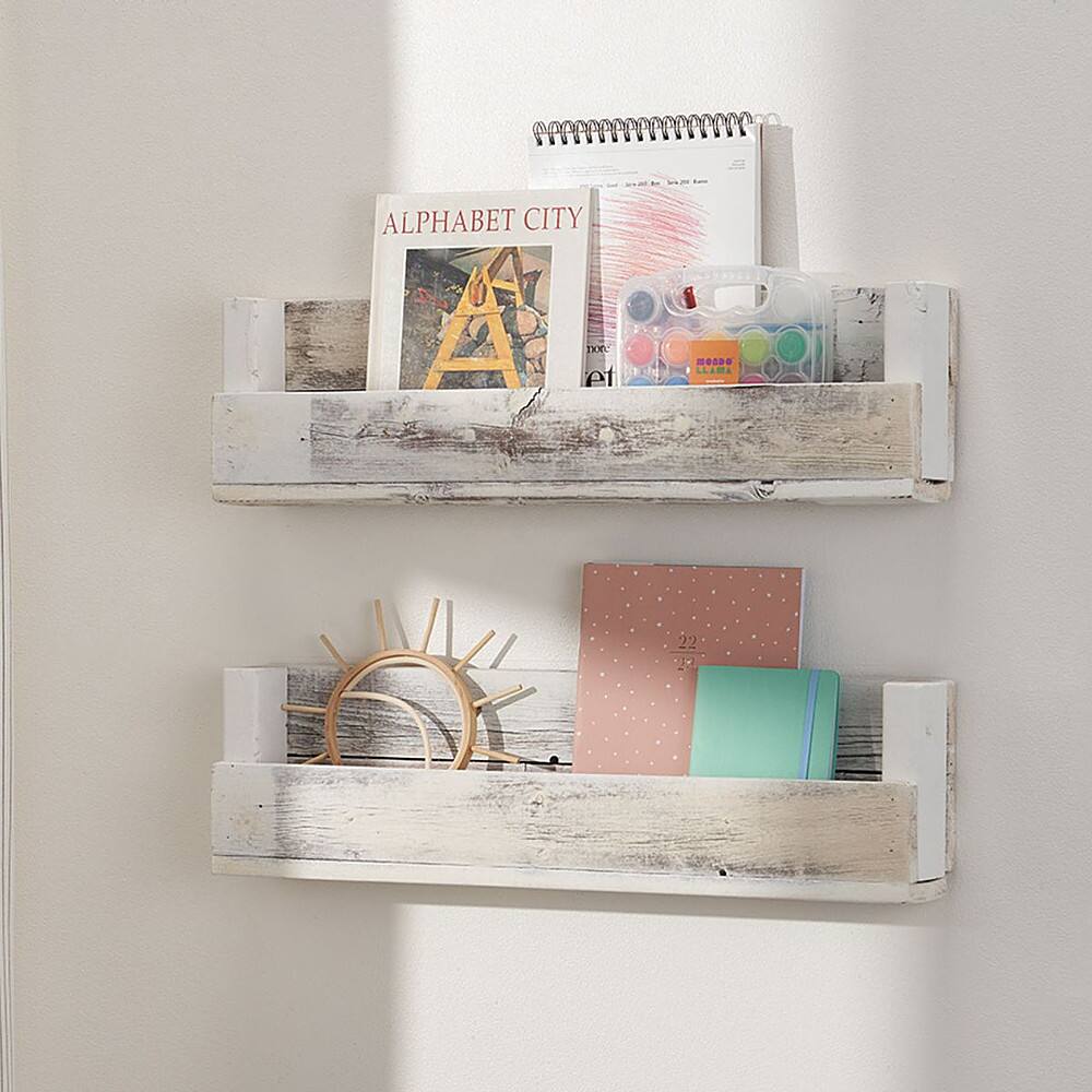 Angle. TRINITY - DRAKESTONE | Floating Book + Display Shelf | 2-Pack | White Wash - White Wash.