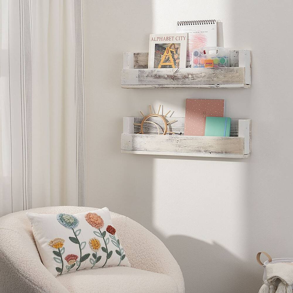 Left. TRINITY - DRAKESTONE | Floating Book + Display Shelf | 2-Pack | White Wash - White Wash.