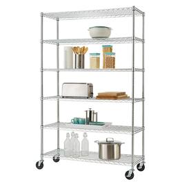 TRINITY - BASICS EcoStorage 6-Tier 48x18x72 Wire Shelving NSF w/ Wheels Chrome - Chrome