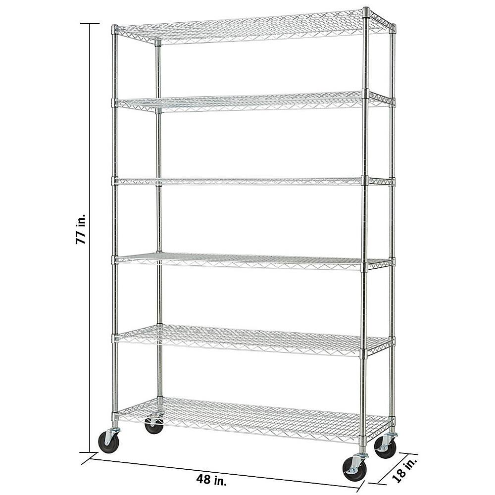 Left. TRINITY - TRINITY BASICS® EcoStorage® 6-Tier | 48x18x72 | Wire Shelving | NSF | w/ Wheels | Chrome - Chrome.