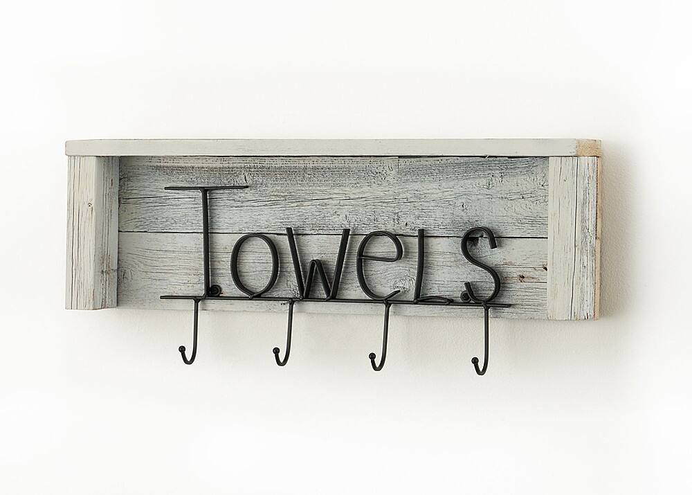Alt View 12. TRINITY - DRAKESTONE | Towel Rack w/ Hooks and Shelf | White Wash - White Wash.