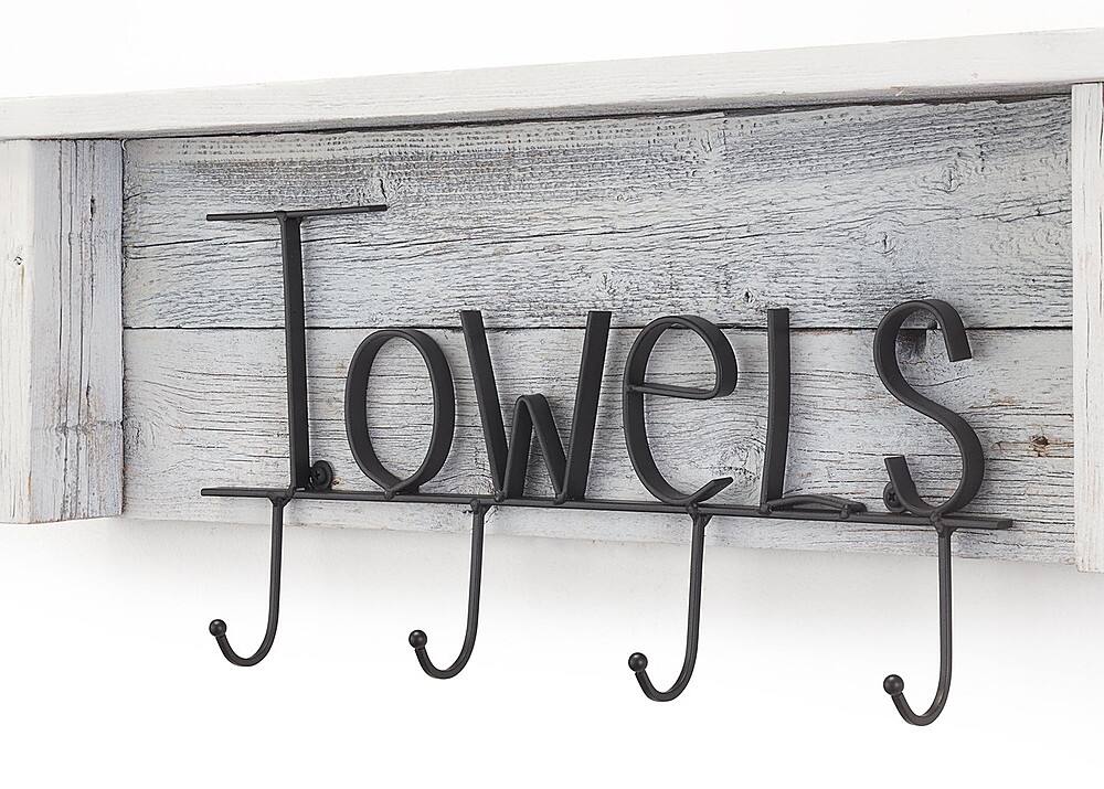 Alt View 13. TRINITY - DRAKESTONE | Towel Rack w/ Hooks and Shelf | White Wash - White Wash.