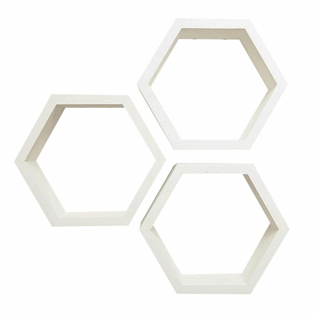 Left. TRINITY - DRAKESTONE | Hexagon Shelves | 3-Pack | White - White.