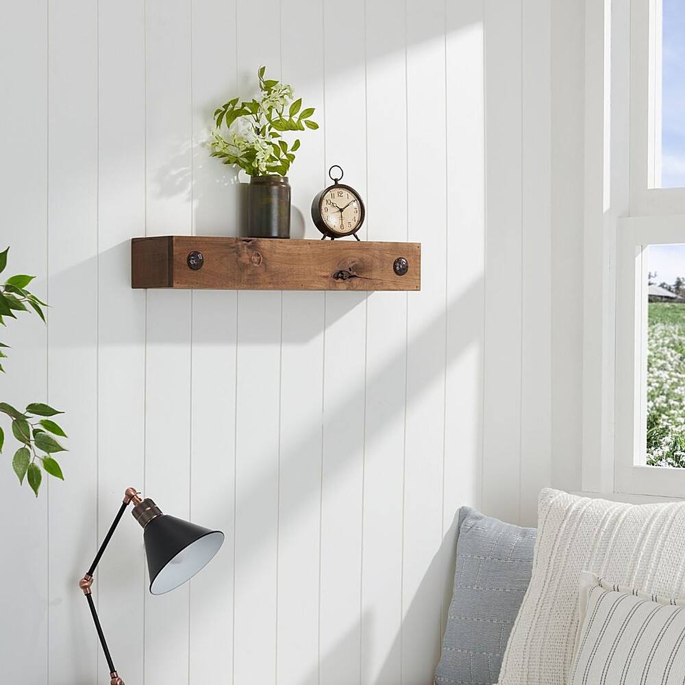 Angle. TRINITY - DRAKESTONE | Farmhouse Floating Shelf w/ Clavos | Walnut - Walnut.
