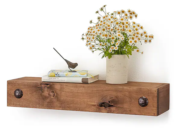 Front. TRINITY - DRAKESTONE | Farmhouse Floating Shelf w/ Clavos | Walnut - Walnut.