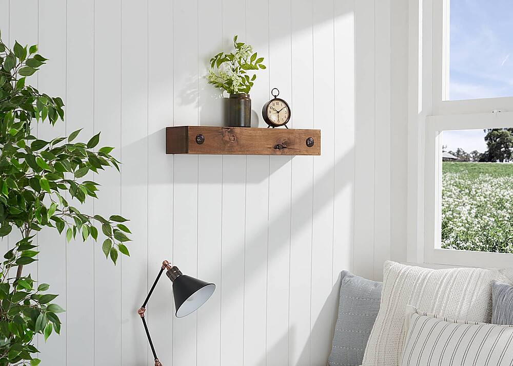 Left. TRINITY - DRAKESTONE | Farmhouse Floating Shelf w/ Clavos | Walnut - Walnut.