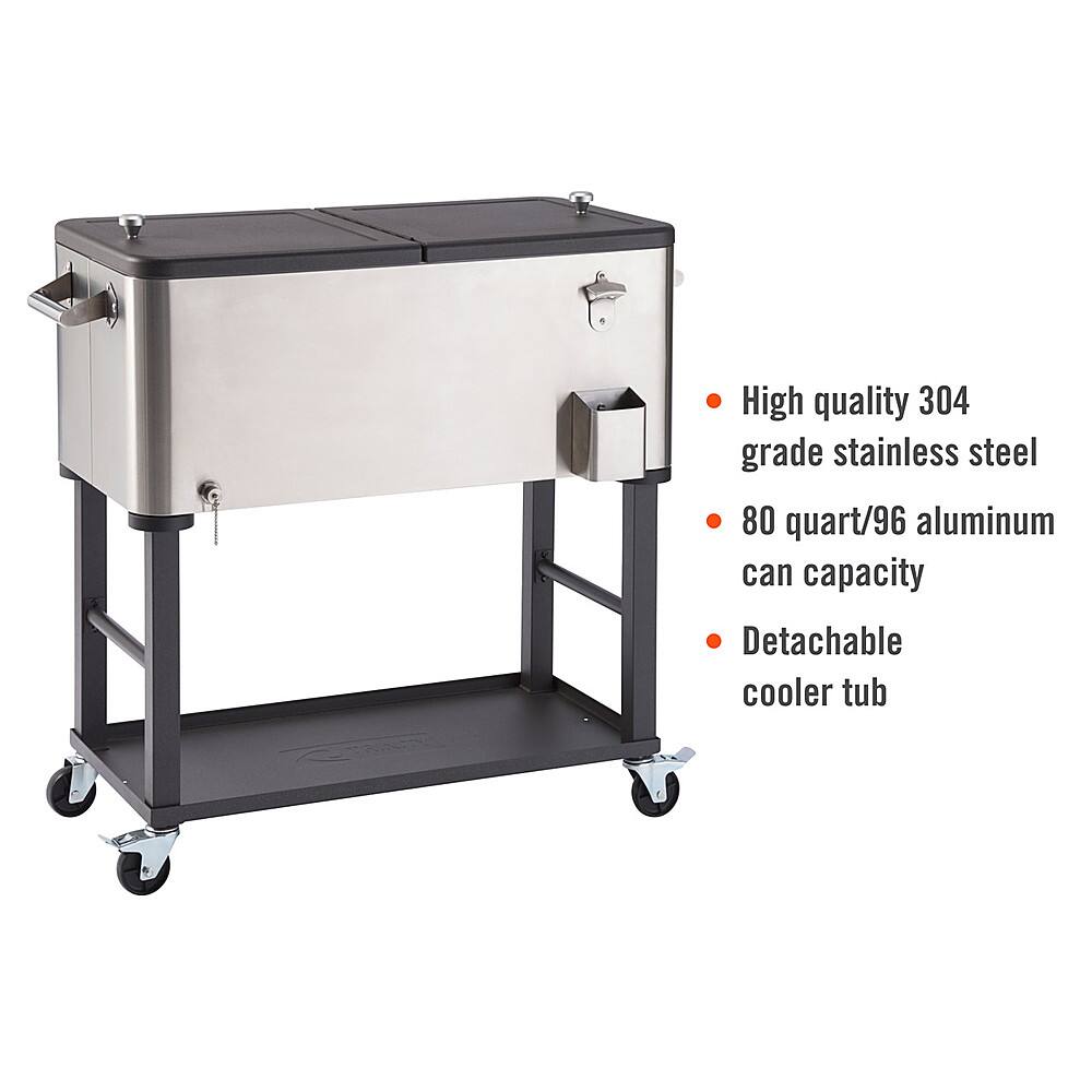 Angle. TRINITY - TRINITY | 80 Quart Stainless Steel Cooler | Detachable Tub - Stainless Steel, Black.