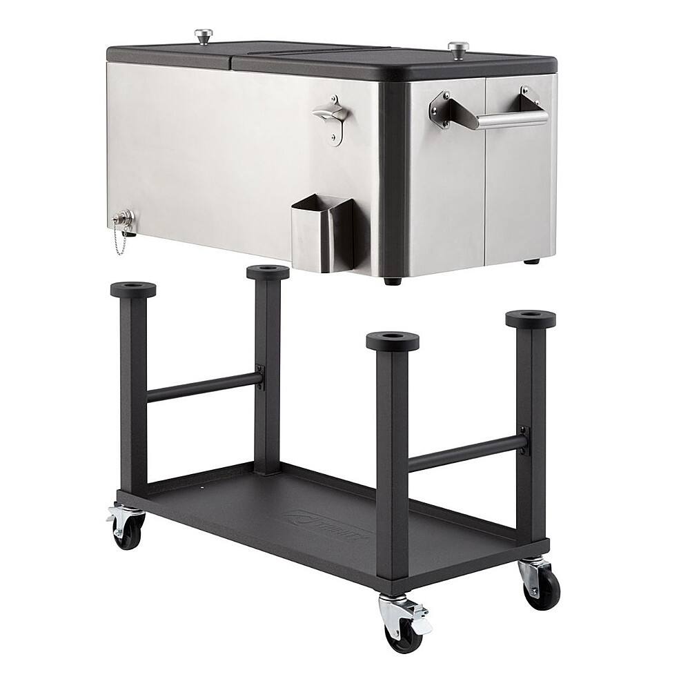 Left. TRINITY - TRINITY | 80 Quart Stainless Steel Cooler | Detachable Tub - Stainless Steel, Black.