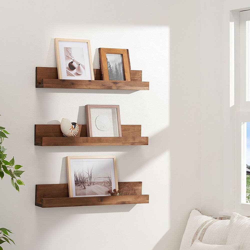 Angle. TRINITY - DRAKESTONE | Floating Book + Display Shelf | 3-Pack | Walnut - Walnut.