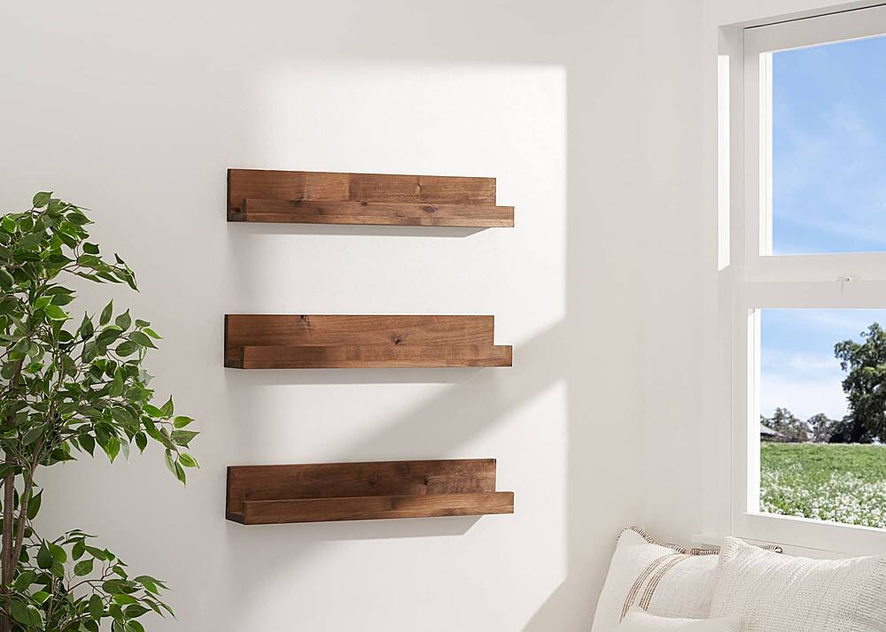 Left. TRINITY - DRAKESTONE | Floating Book + Display Shelf | 3-Pack | Walnut - Walnut.