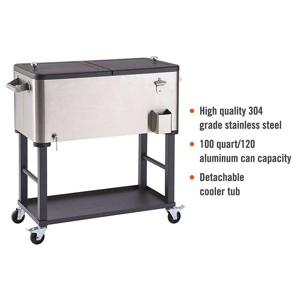 Angle. TRINITY - TRINITY | 100 Quart Stainless Steel Cooler | Detachable Tub - Stainless Steel, Black.