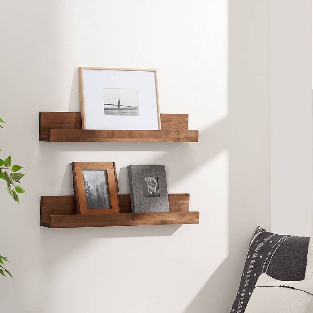 Angle. TRINITY - DRAKESTONE |Floating Book + Display Shelf | 2-Pack | Walnut - Walnut.