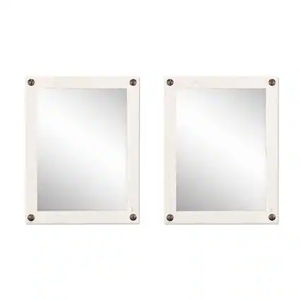Angle. TRINITY - DRAKESTONE | 24x31 Farmhouse Vanity Mirror w/ Clavos | 2-Pack | White Wash - White Wash.