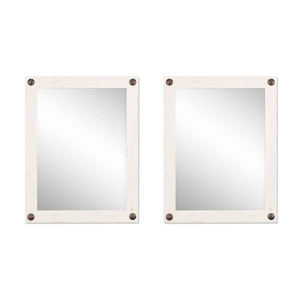Angle. TRINITY - DRAKESTONE | 24x31 Farmhouse Vanity Mirror w/ Clavos | 2-Pack | White Wash - White Wash.