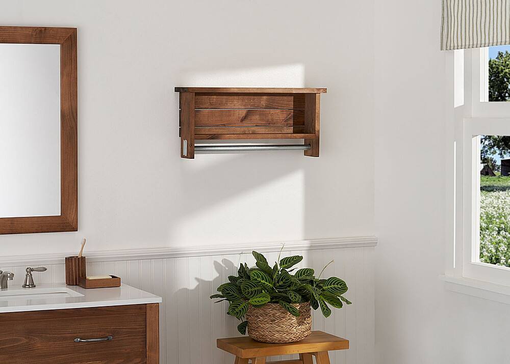 Alt View 11. TRINITY - DRAKESTONE | Towel Bar w/ Shelves | Walnut - Walnut.