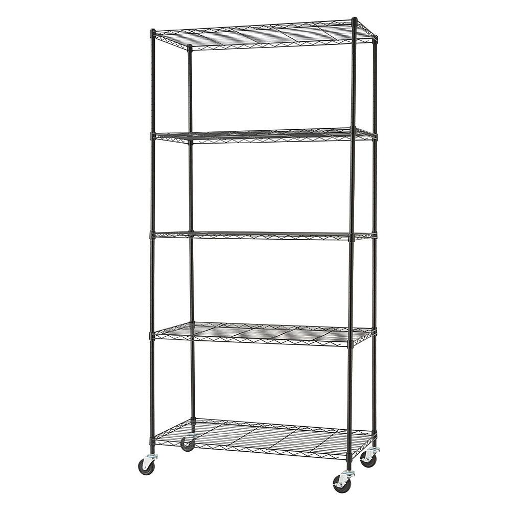Angle. TRINITY - TRINITY BASICS® 5-Tier |36x18x72| Wire Shelving | NSF | w/ Wheels | Black - Black.