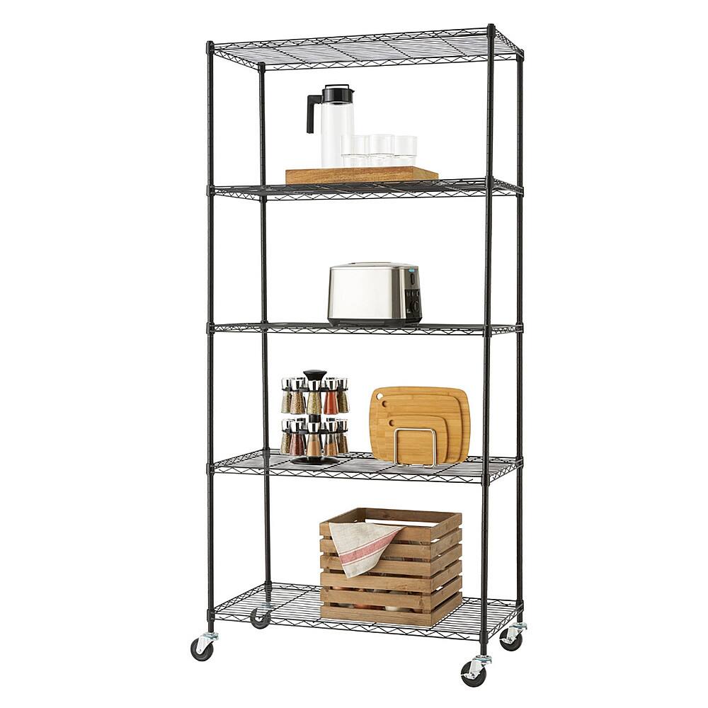 Front. TRINITY - TRINITY BASICS® 5-Tier |36x18x72| Wire Shelving | NSF | w/ Wheels | Black - Black.