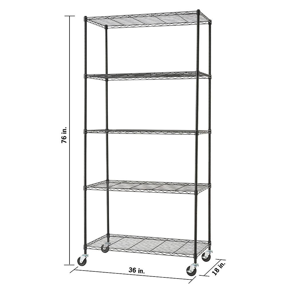 Left. TRINITY - TRINITY BASICS® 5-Tier |36x18x72| Wire Shelving | NSF | w/ Wheels | Black - Black.