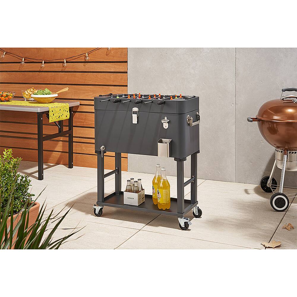 Left. TRINITY - TRINITY | 80 Quart Foosball Cooler | Detachable Tub | w/ Cover | Charcoal Gray - Charcoal Gray.
